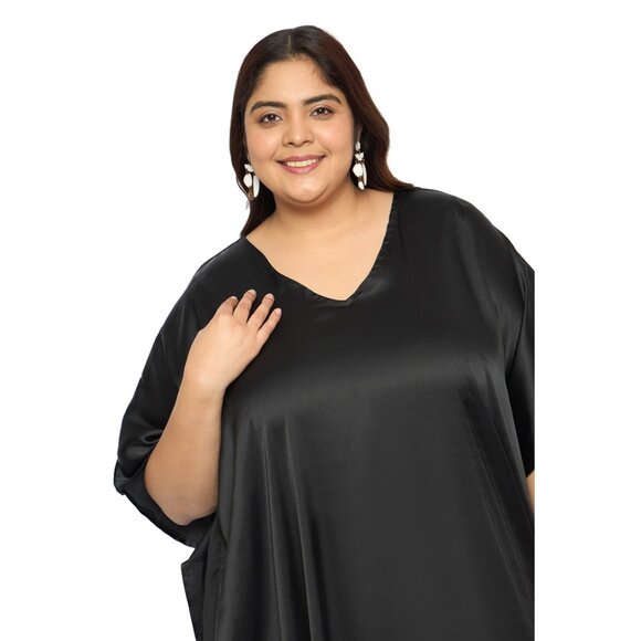 Gypsie Blu Women Satin Solid Plus Size Caftan Dress Kimono Maxi Dress for Nighty - Picture 5 of 9